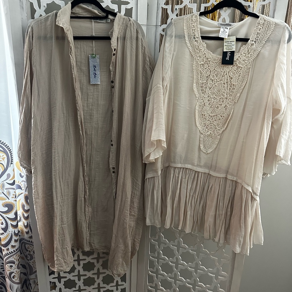 Cream Women's Tops with Lace Detail